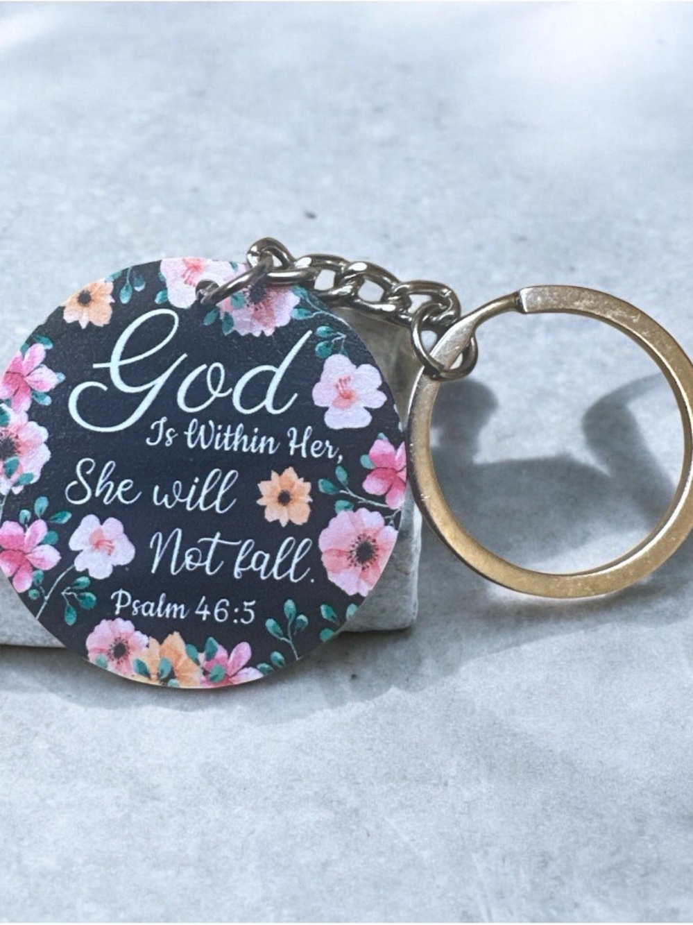 Floral Scripture Keychain - 'God Is Within Her'
